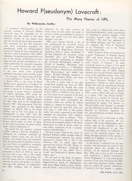 THE FOSSIL. July & October, 1958. Two separate issues, featuring 
