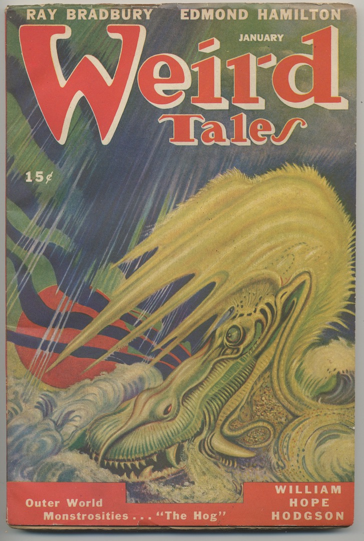 WEIRD TALES. January, 1947. A. R. Tilburne, cover. Features William Hope Hodgson'sTHE HOG.