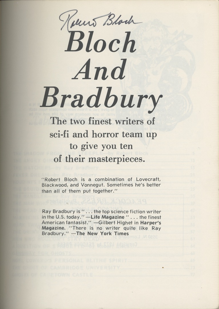Image for BLOCH AND BRADBURY: WHISPERS FROM BEYOND. Peacock Press, Chicago. 1972. Signed by Robert Bloch. BLOCH AND BRADBURY: WHISPERS FROM BEYOND. Peacock Press, Chicago. 1972. Signed by Robert Bloch.