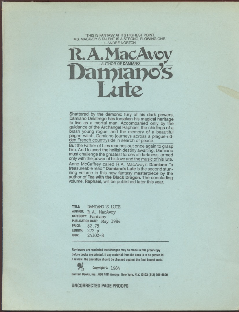 DAMIANO'S LUTE. Uncorrected Page Proofs. 1984.
