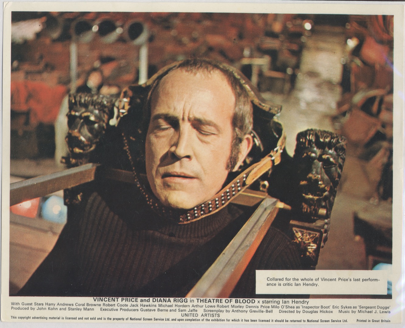 THEATRE OF BLOOD. United Artists 1973. Vincent Price, Diana Rigg