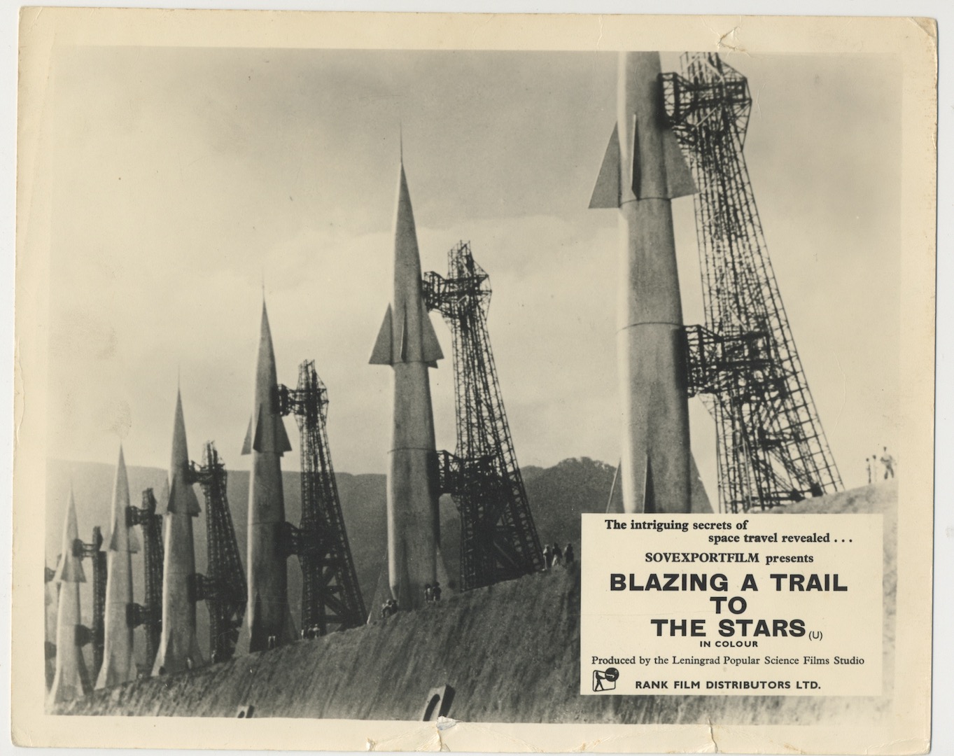 2-LOBBY CARDS. BLAZING A TRAIL TO THE STARS. SOVEXPORTFILM, LENINGRAD POPULAR SCIENCE FILMS STUDIO. 1958.