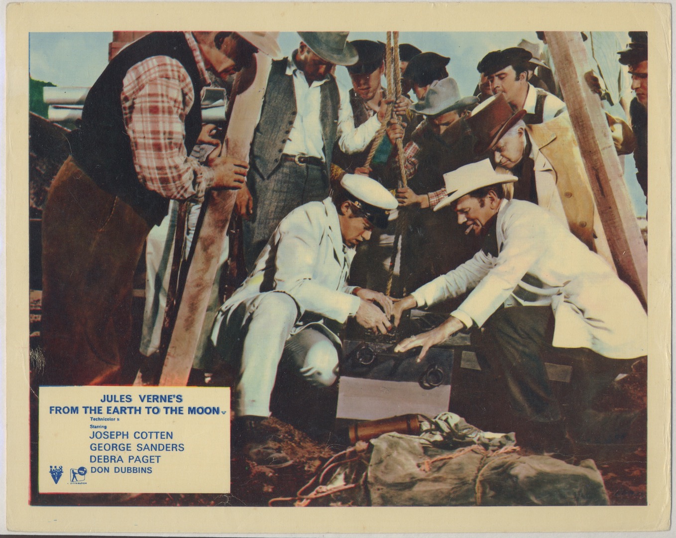 FROM THE EARTH TO THE MOON. Warner Bros., 1958. 2-Lobby cards. Joseph Cotten, George Sanders, Debra Paget.