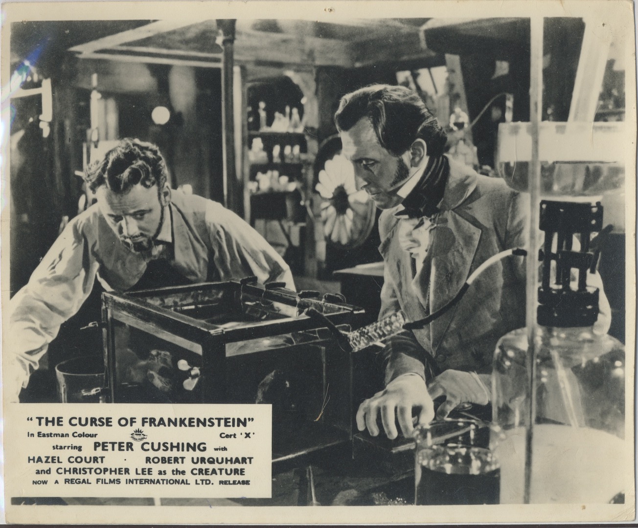 THE CURSE OF FRANKENSTEIN. Lobby card, 1957. A Hammer Film. Peter Cushing, Christopher Lee.