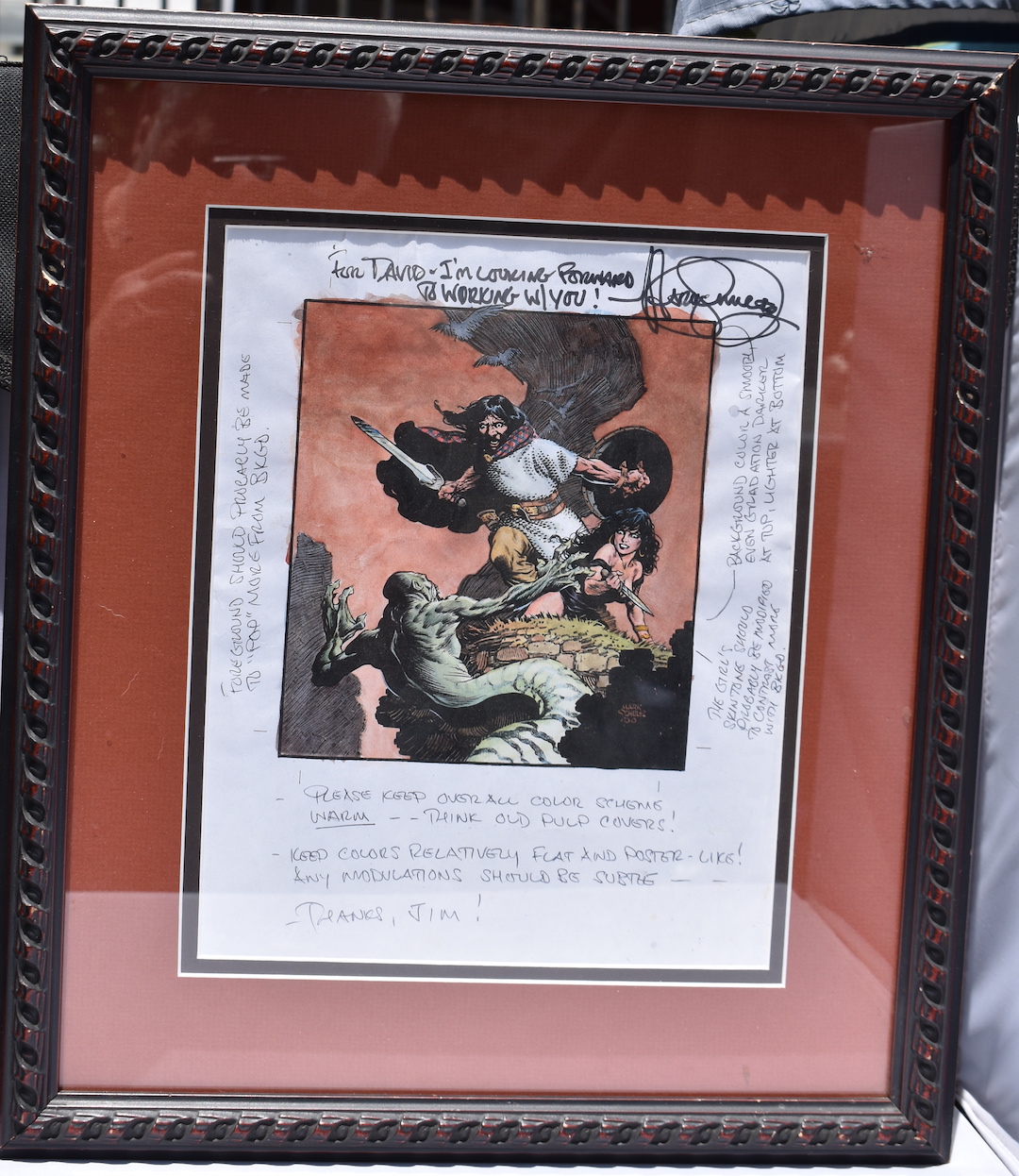BRAN MAK MORN. Original Color Final Preliminary art for WORMS OF THE EARTH. Signed and inscribed by the artist, and members of the magazine production team.