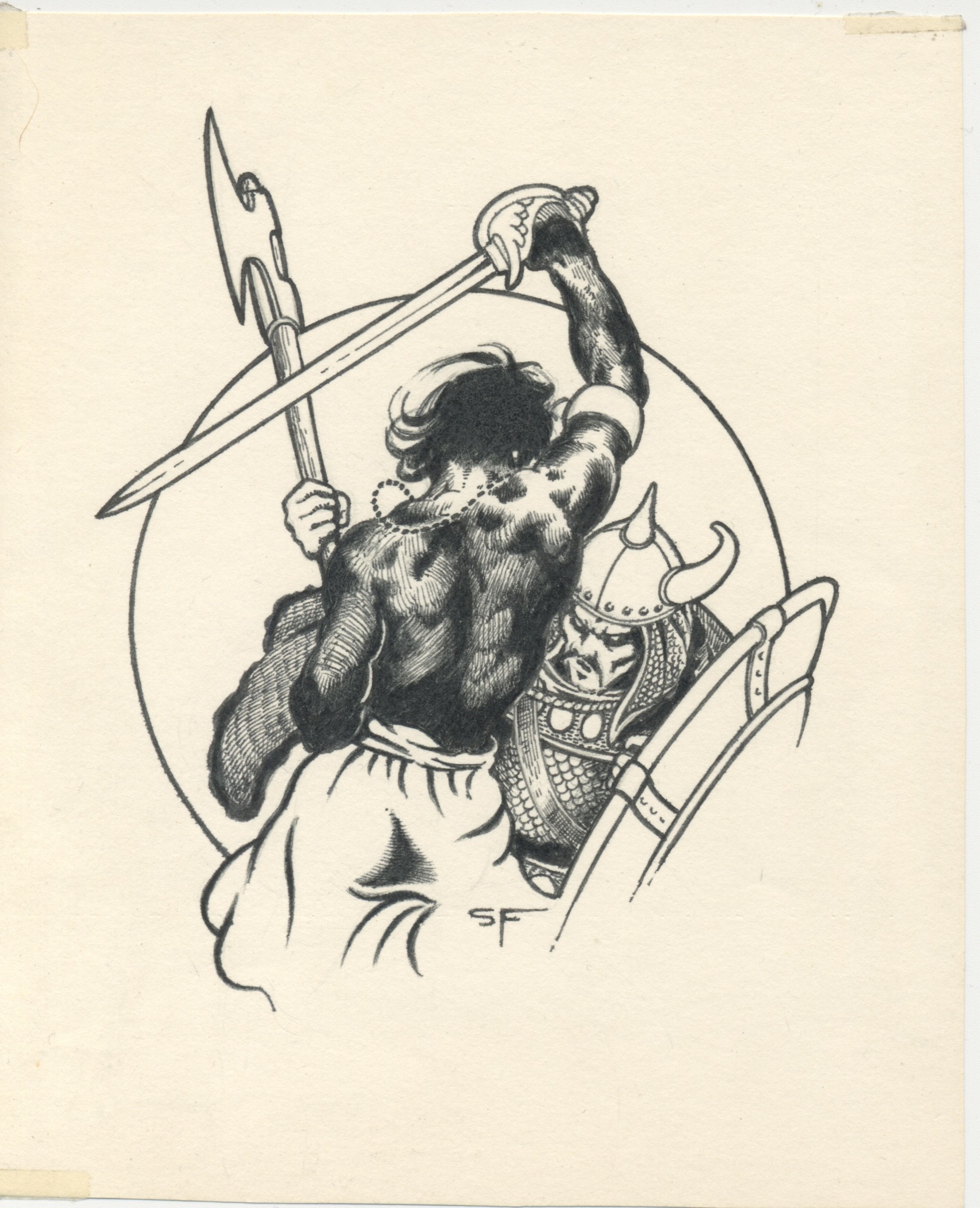 WARRIOR COMBAT. Original interior art. CROSS PLAINS MAGAZINE.