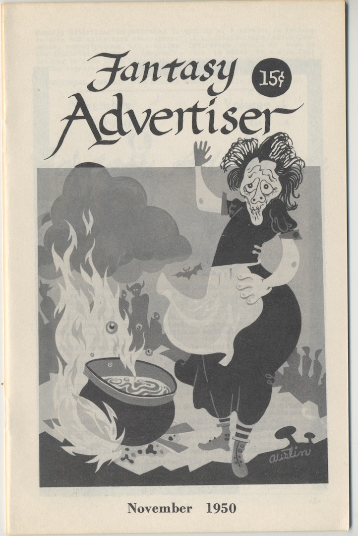 FANTASY ADVERTISER. November, 1950. Book reviews and 1950's fan art by Neil Austin, Jack Gaughan, Jon Arfstrom and others.